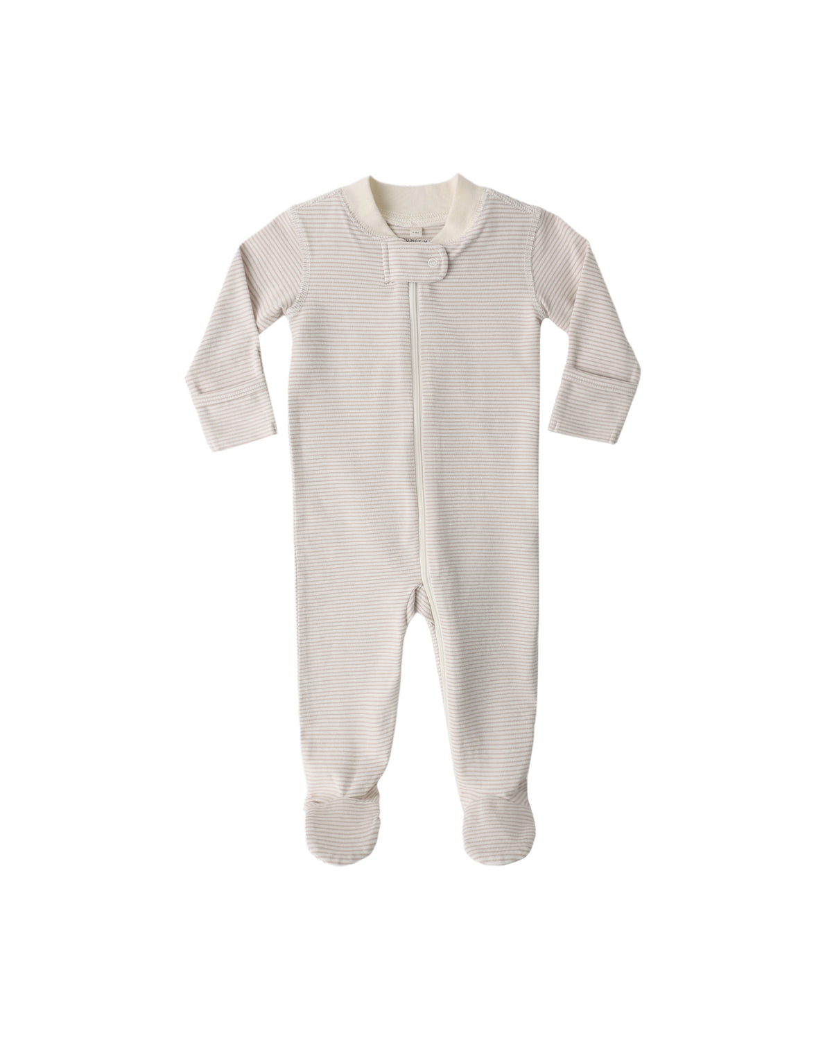 Quincy Mae Zip Long Sleeve Footie | Oat Microstripe