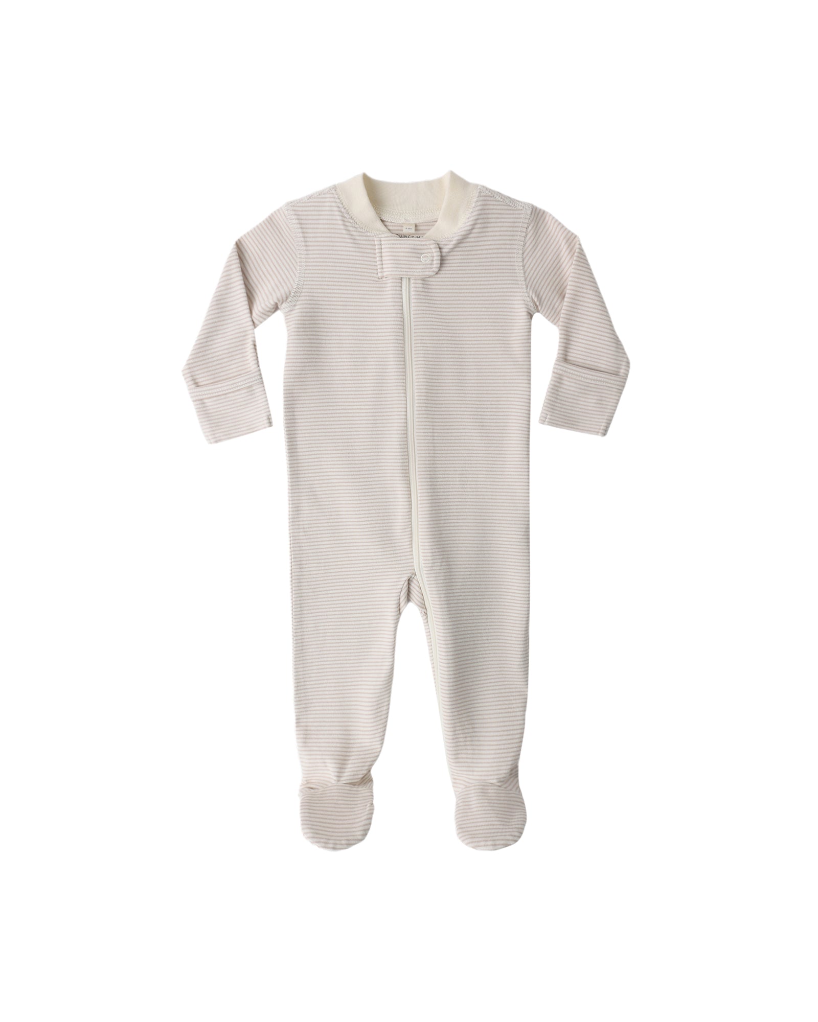 Quincy Mae Zip Long Sleeve Footie | Oat Microstripe