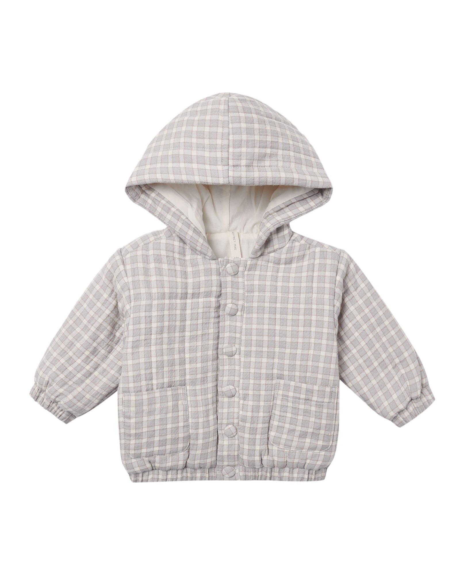 Quincy Mae Hooded Woven Jacket | Blue Gingham