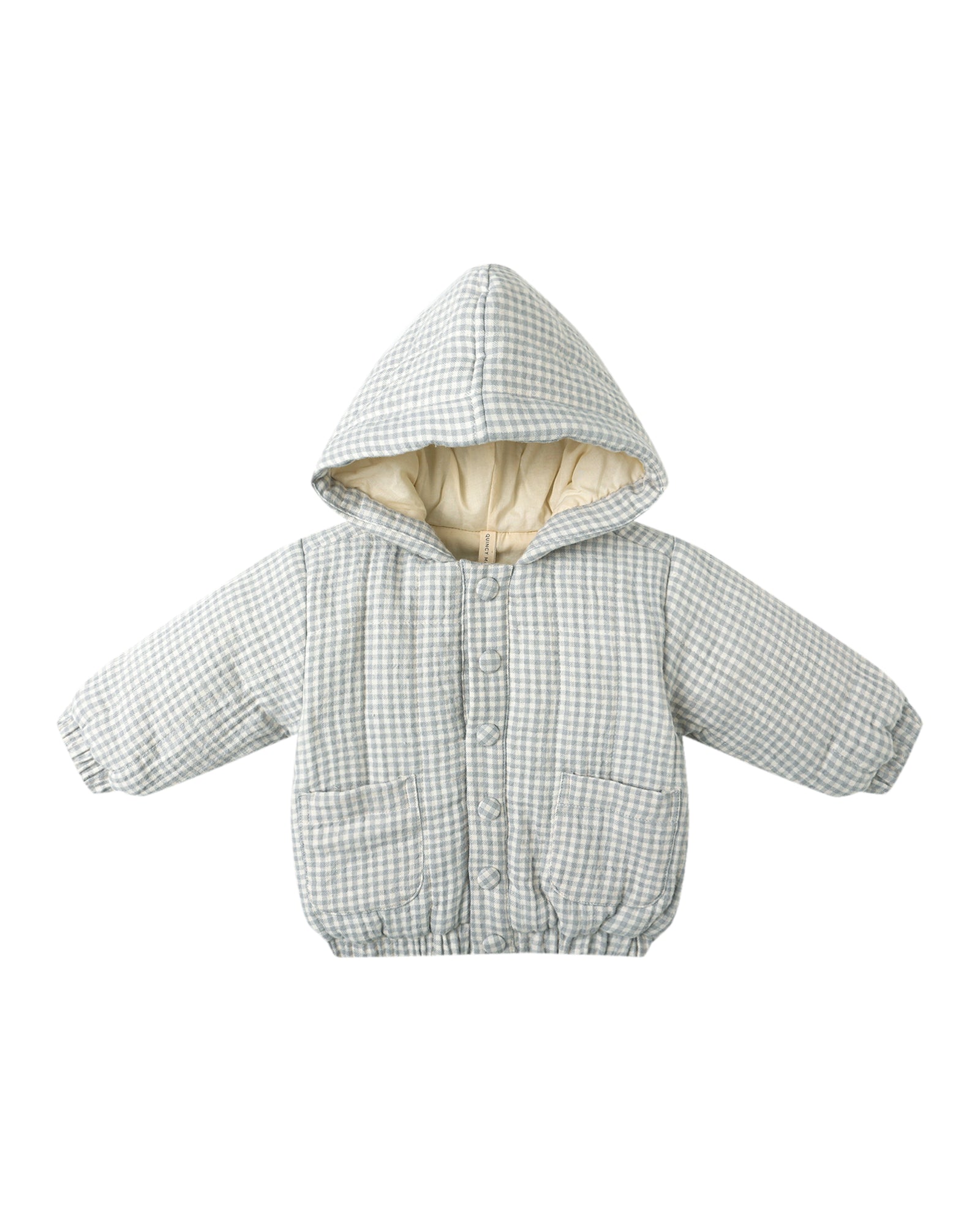 Quincy Mae Hooded Woven Jacket | Blue Gingham