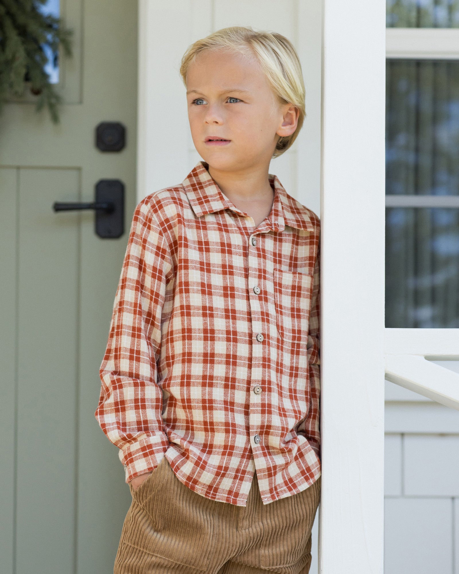 Rylee + Cru Collared Long Sleeve Shirt | Red Plaid