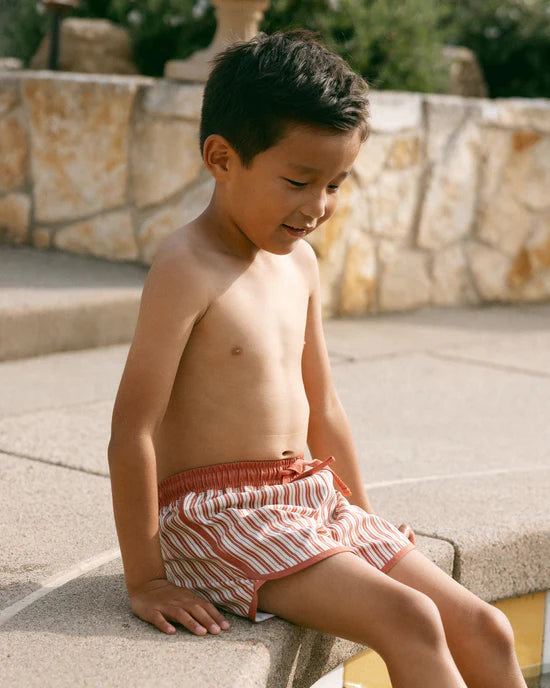 Rylee + Cru Swim Trunk | Poppy Pinstripe