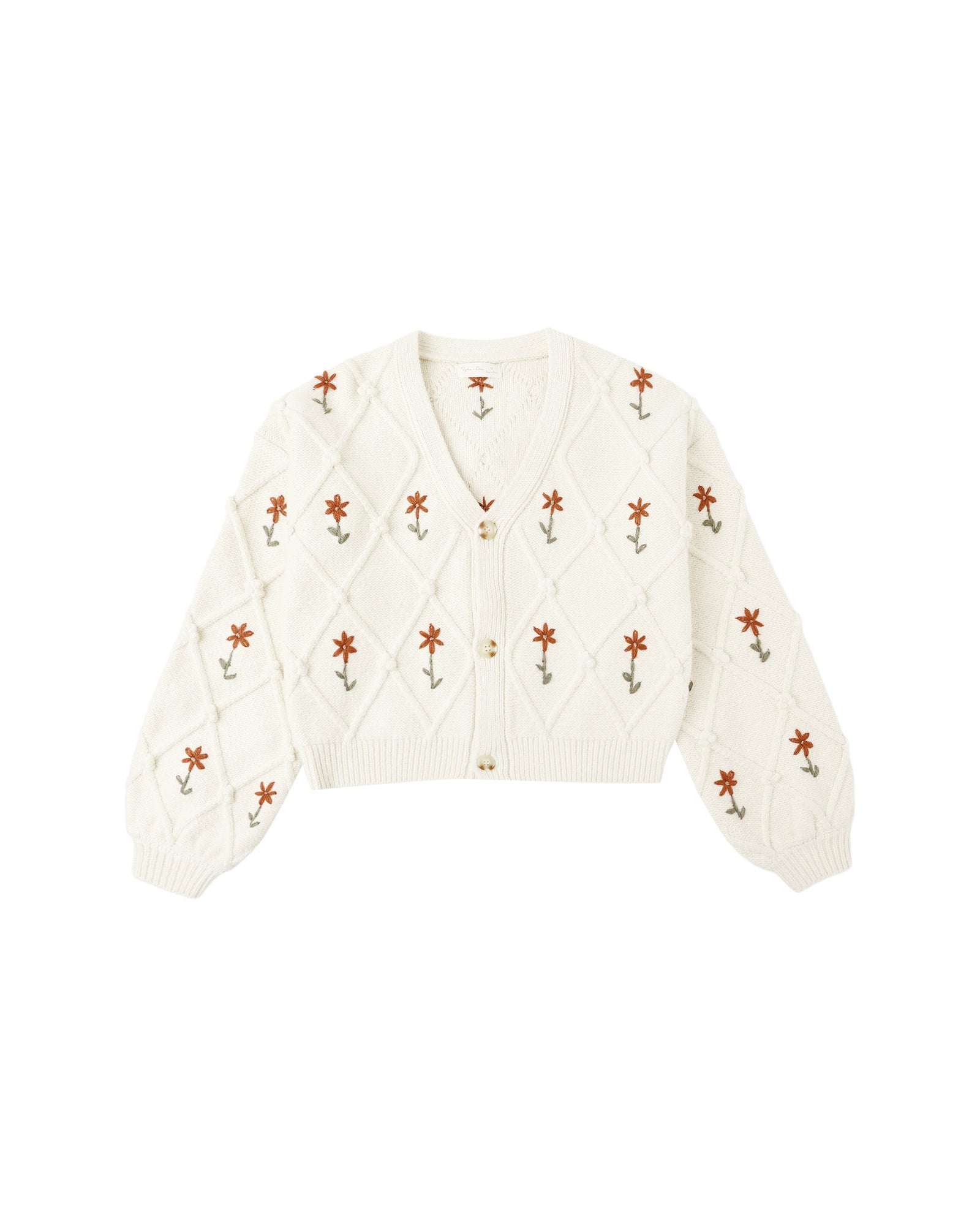 Rylee + Cru Boxy Crop Cardigan | Winter Daisy Embroidery