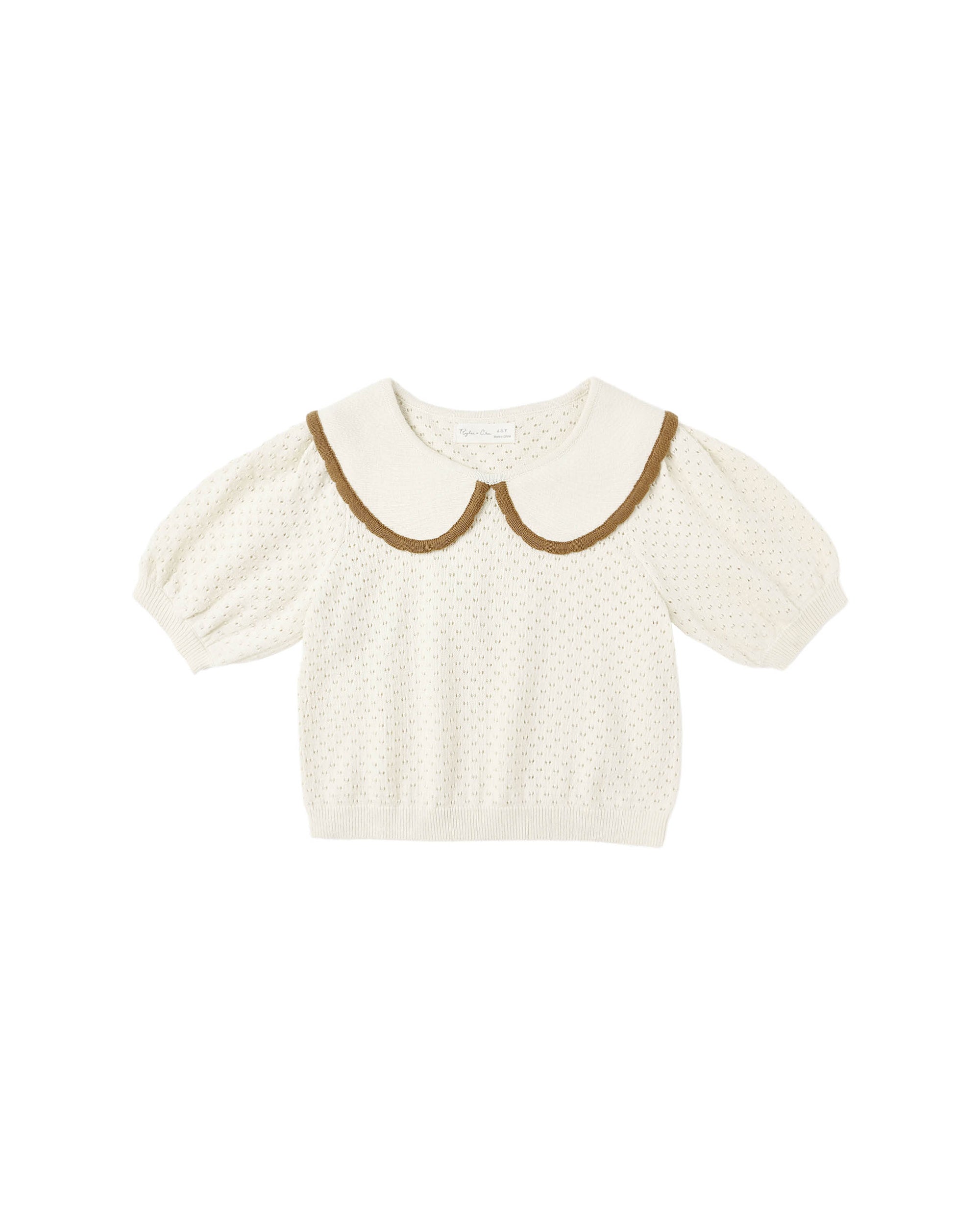 Rylee + Cru Pointelle Collared Top | Natural