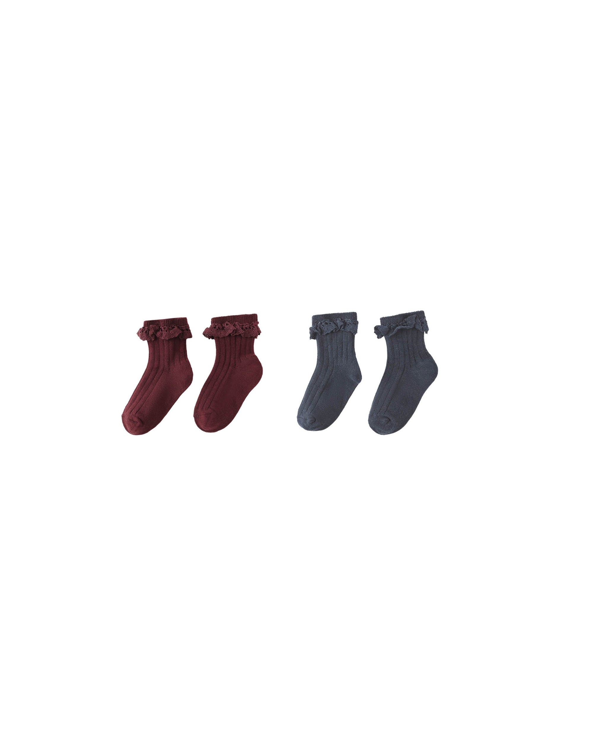 Rylee + Cru Lace Trimmed Socks| Burgundy + Navy