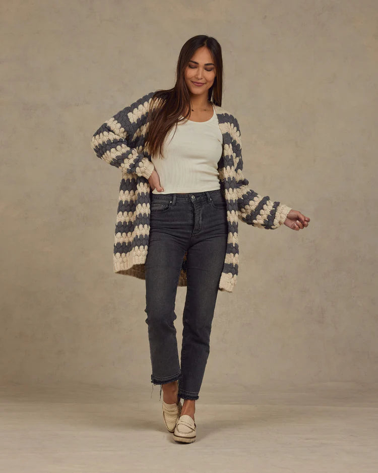 Rylee + Cru Women's Bubble Knit Cardigan | Slate Stripe