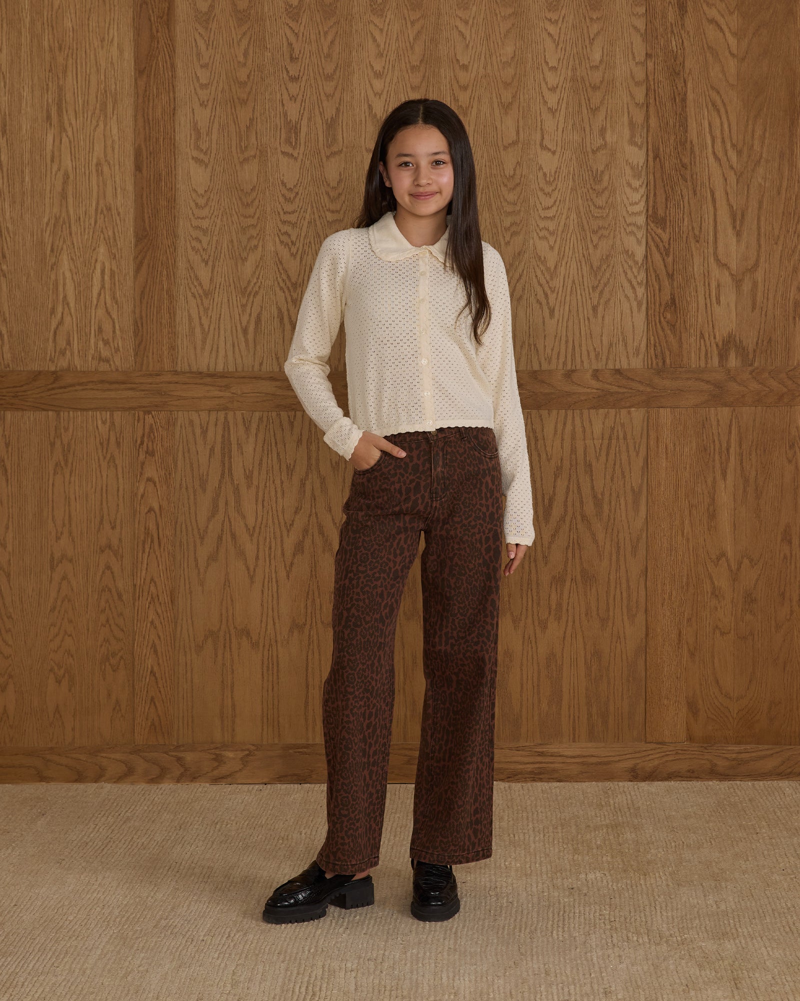 Rylee + Cru Baggy Wide Leg Denim | Leopard