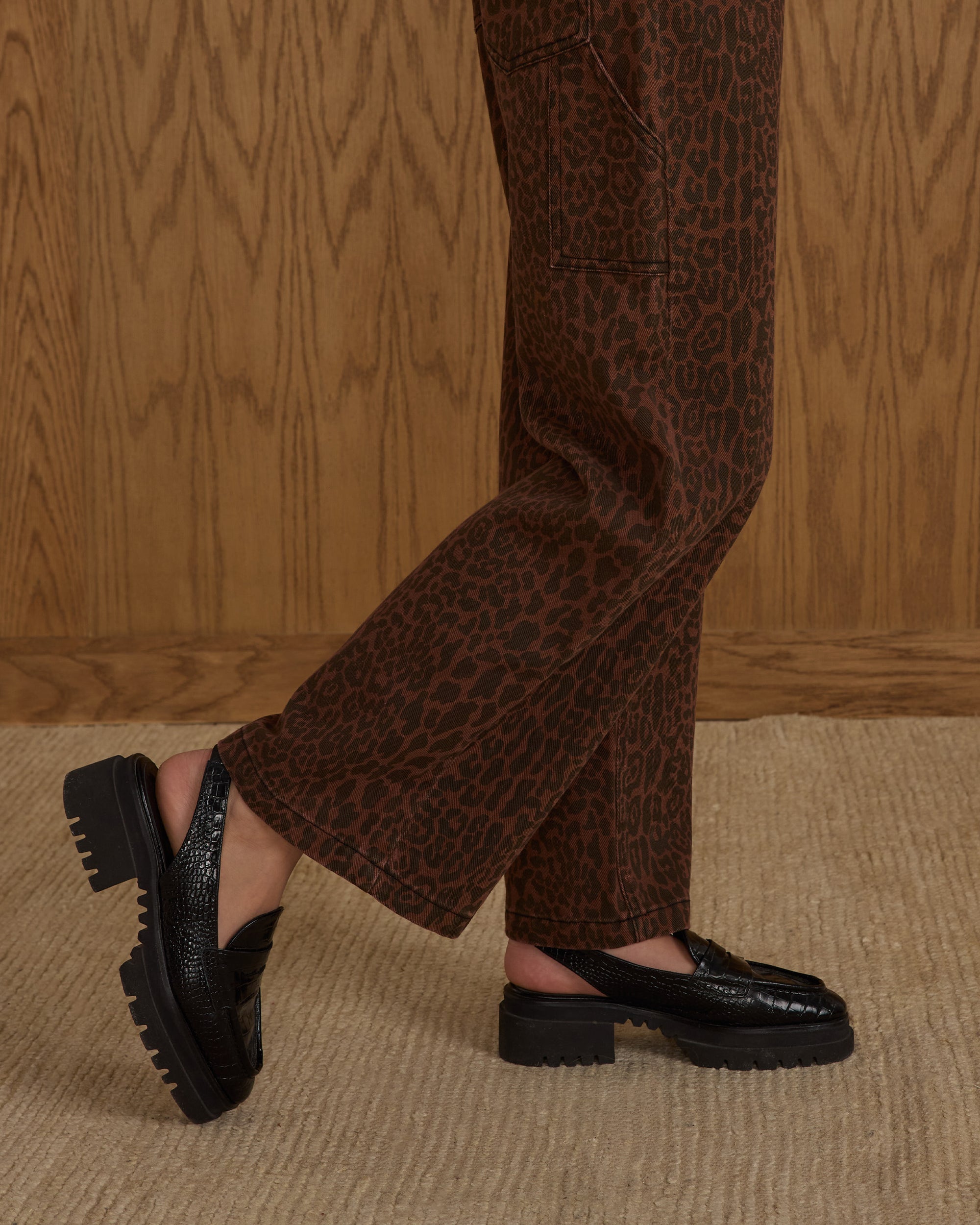 Rylee + Cru Baggy Wide Leg Denim | Leopard