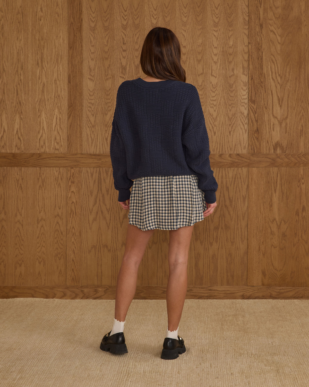 Rylee + Cru Women's Pleated Mini Skirt | Navy Check
