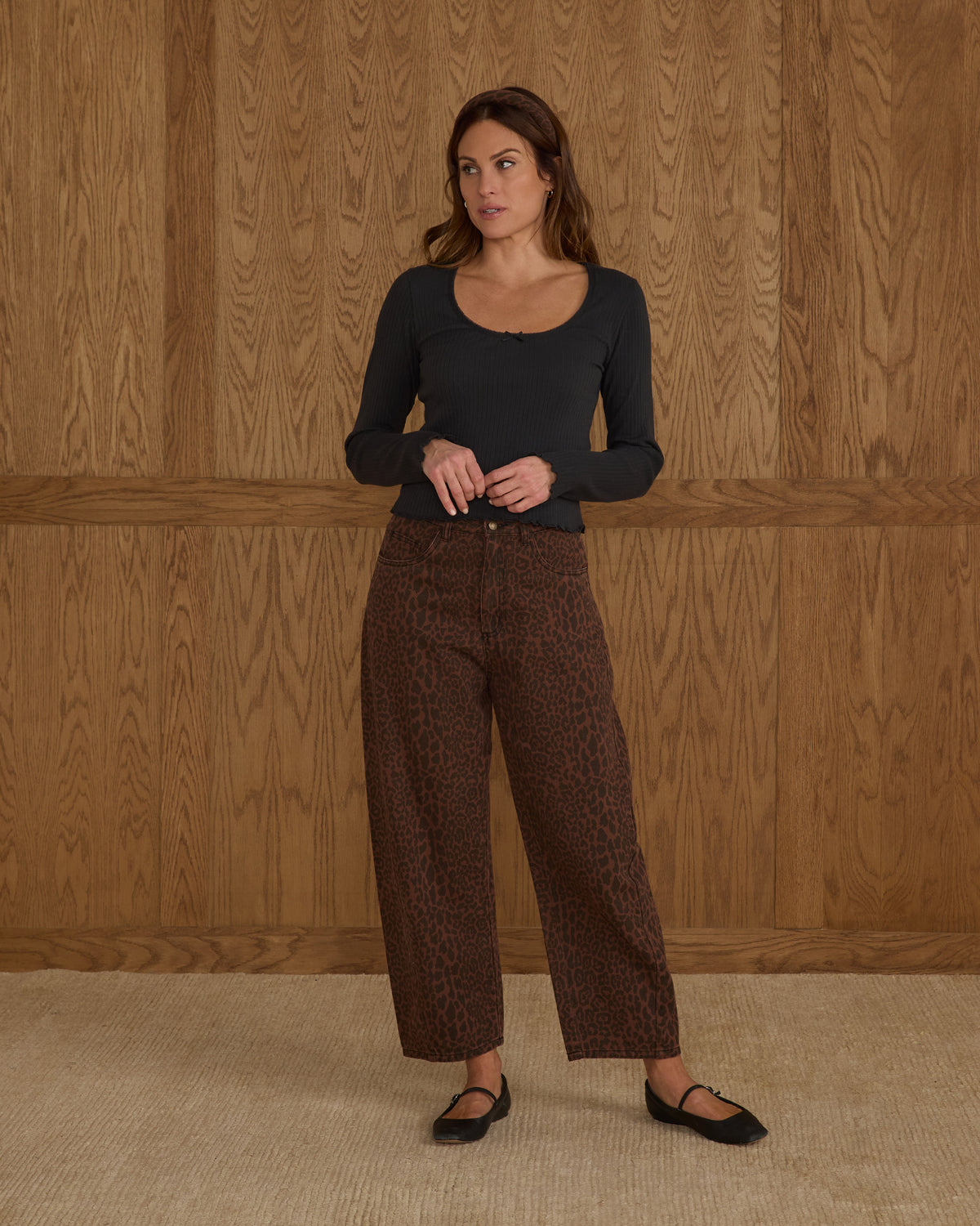 Rylee + Cru Women&#39;s Barrel Pant | Leopard Denim