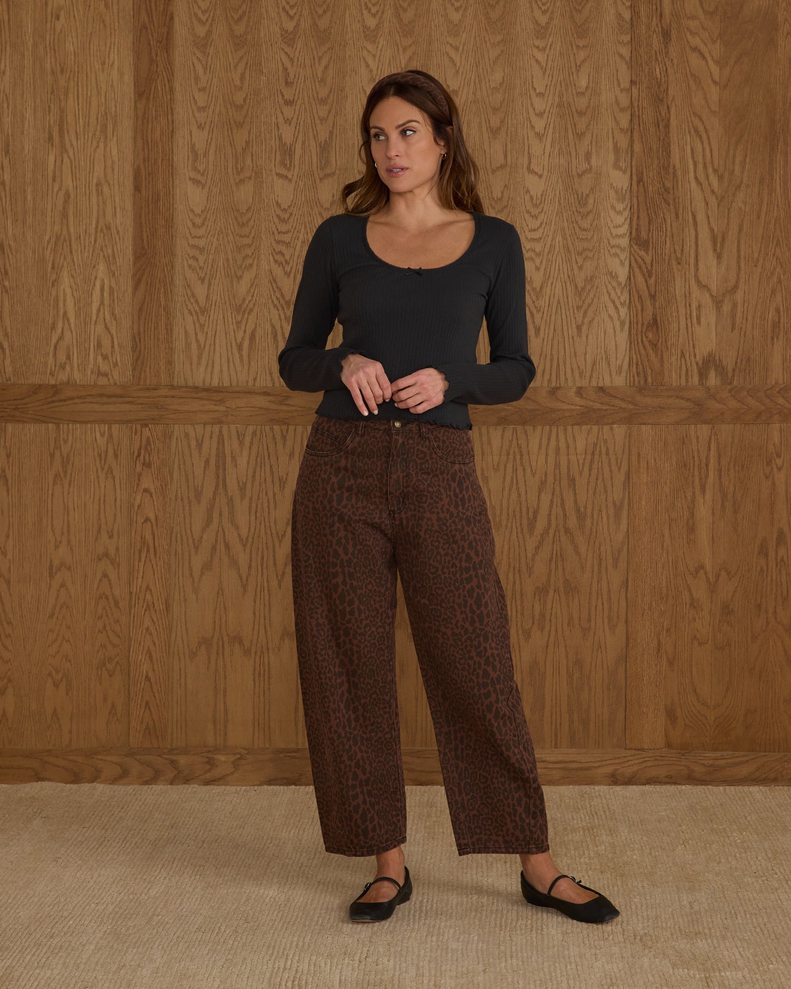Rylee + Cru Women's Barrel Pant | Leopard Denim