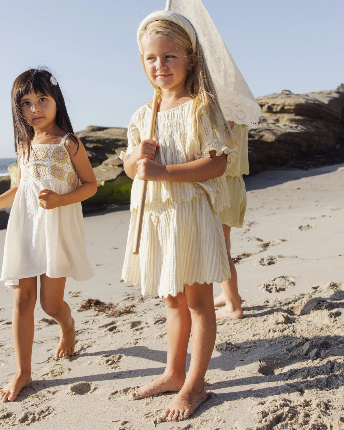 Rylee + Cru Smocked V Mini Skirt | Citron Stripe