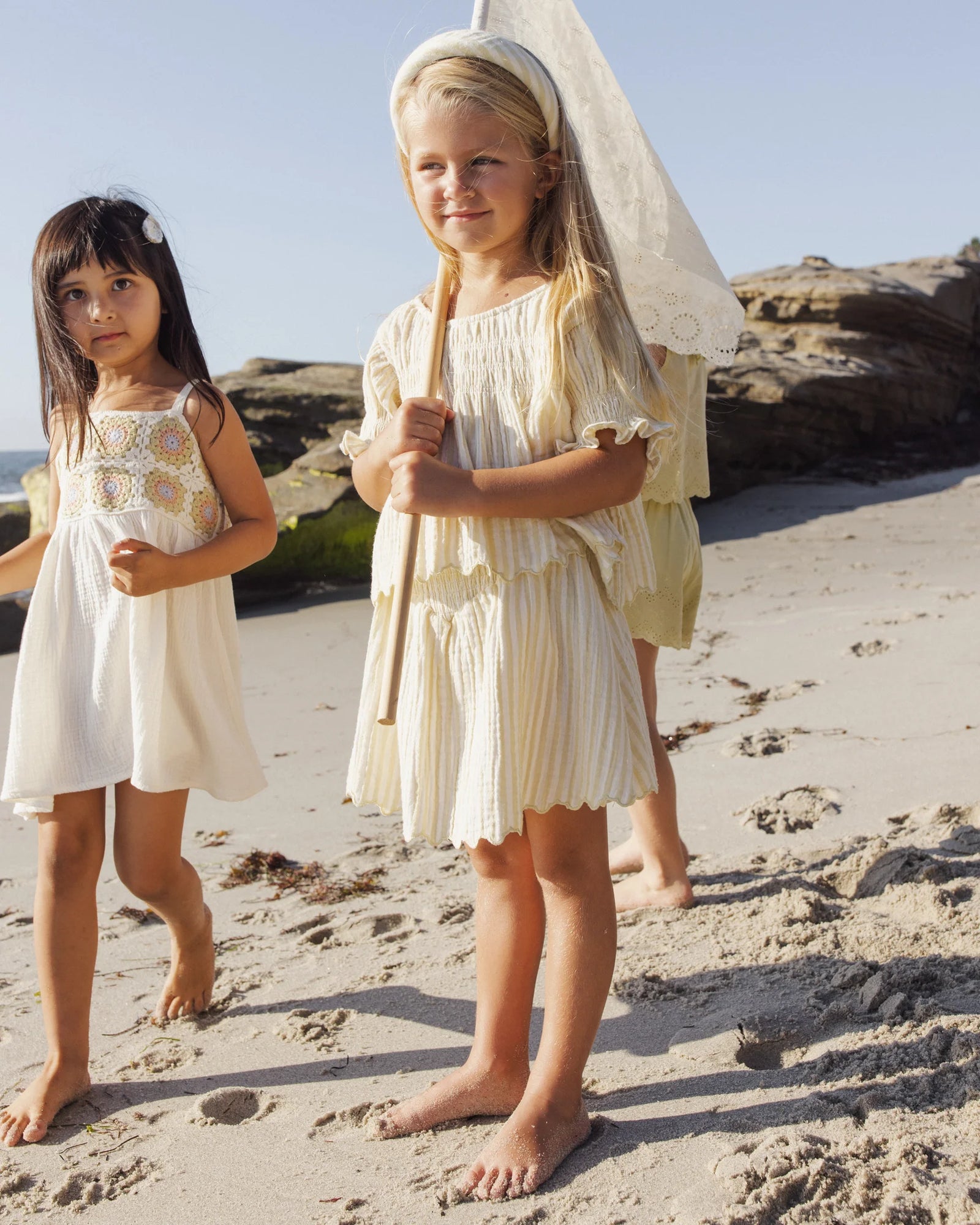 Rylee + Cru Smocked V Mini Skirt | Citron Stripe
