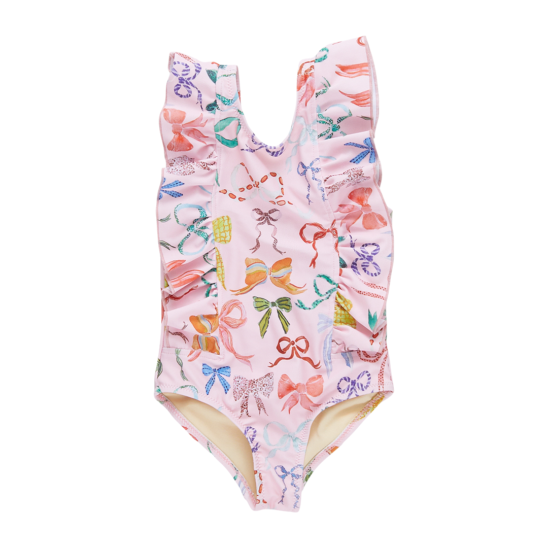 Pink Chicken Baby Girls Katniss Suit | Watercolor Bows
