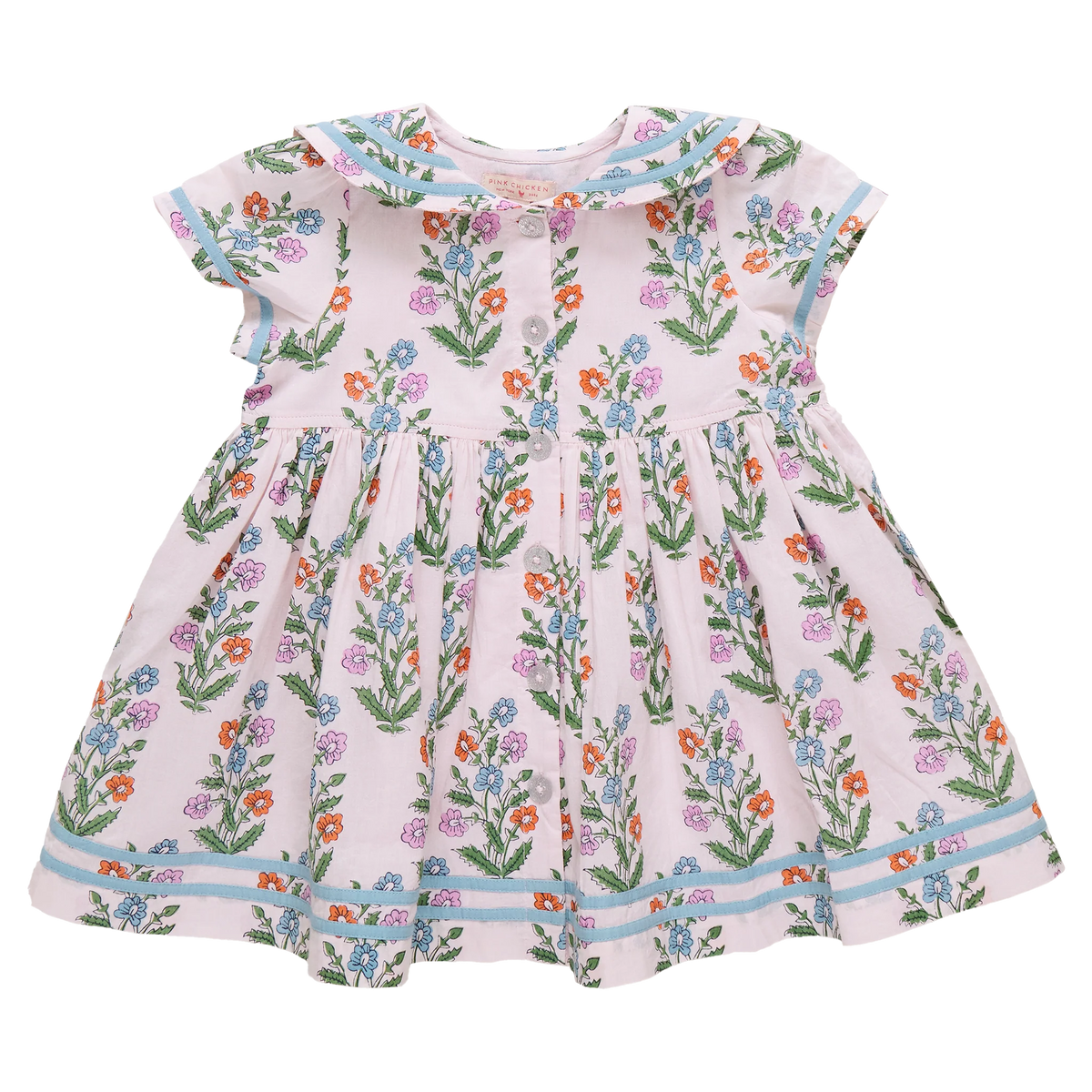 Pink Chicken Girls Elowen Dress | Pink Dewdrop Block Print