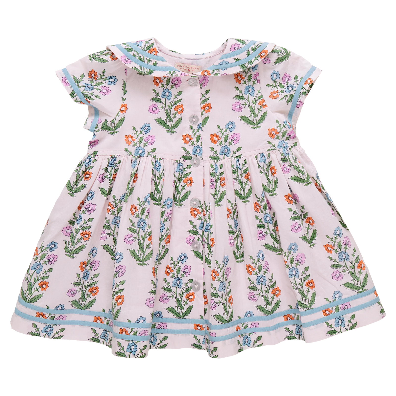 Pink Chicken Girls Elowen Dress | Pink Dewdrop Block Print