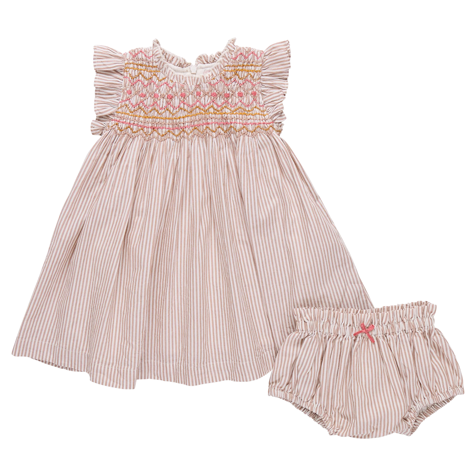 Pink Chicken Baby Girls Stevie Dress | Tawny Brown Stripe