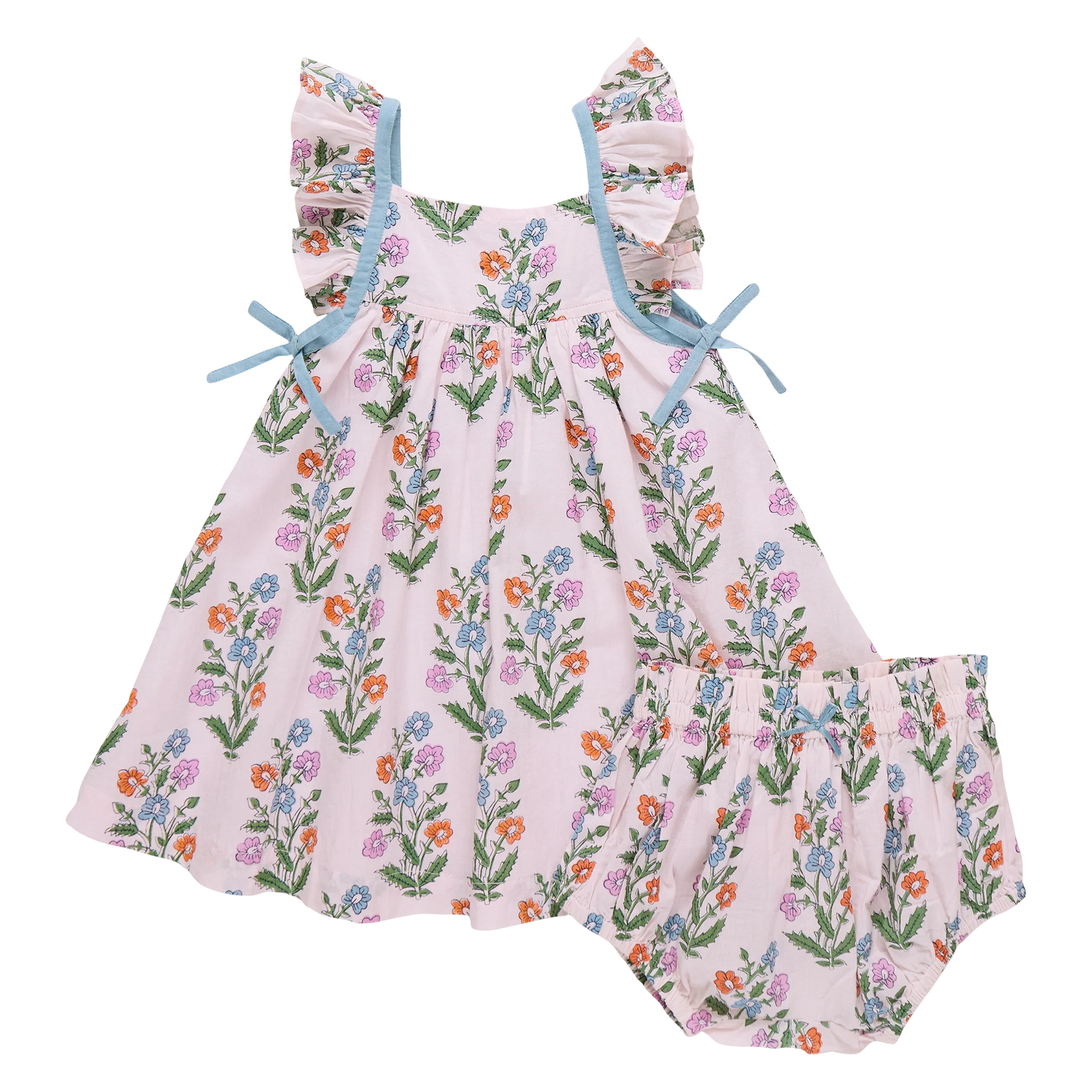 Pink Chicken Baby Girls Ailee Dress Set | Pink Dewdrop Block Print