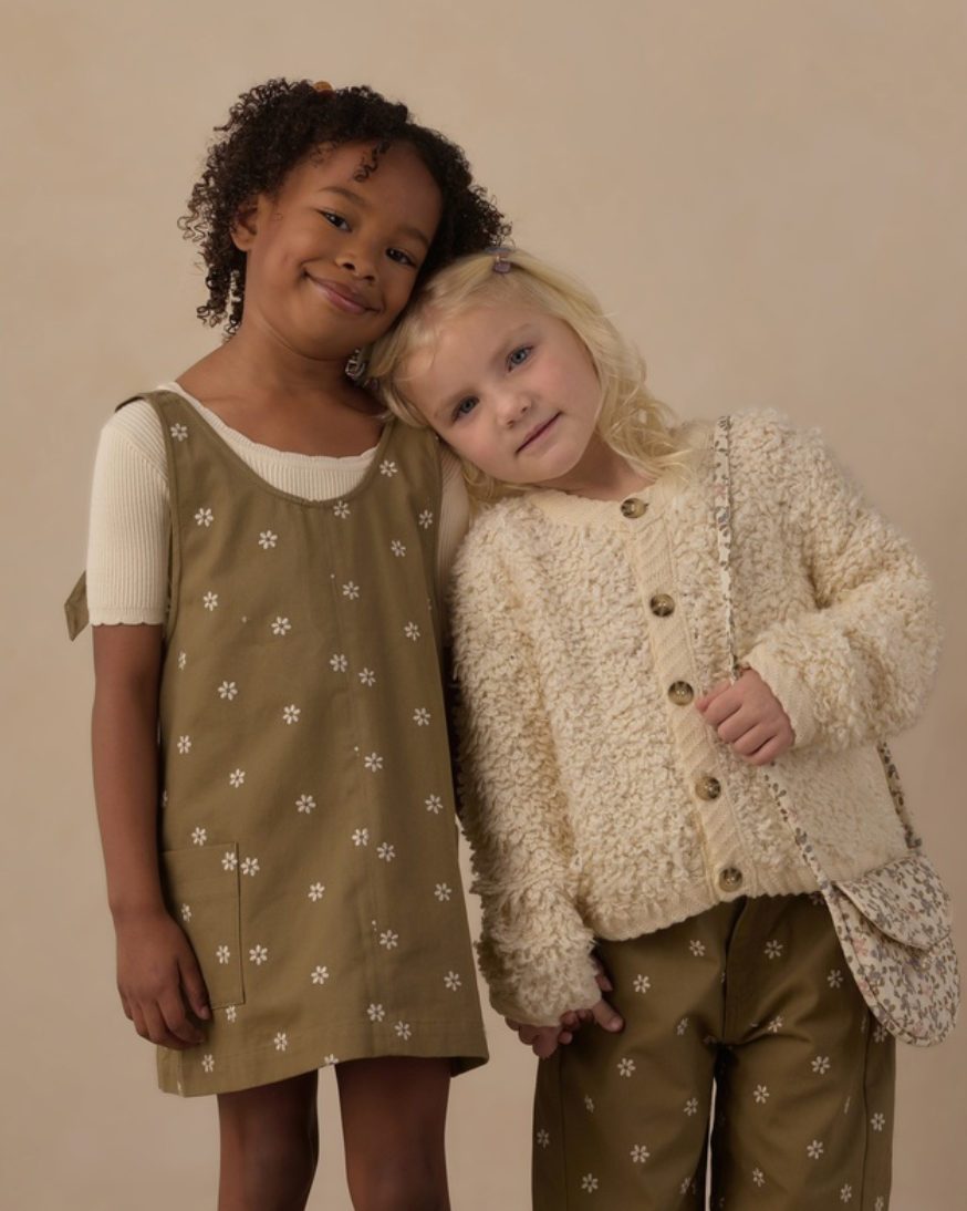 Rylee + Cru V Neck Overall Dress | Embroidered Daisies