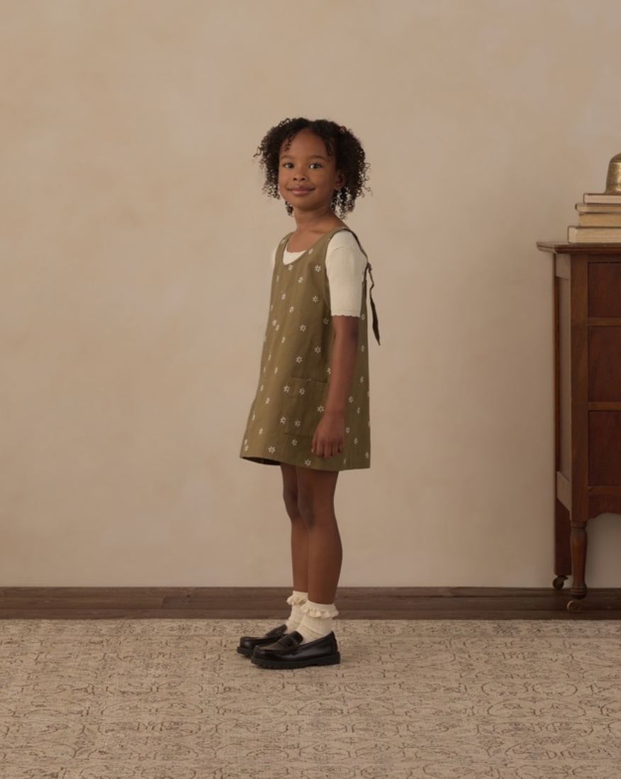 Rylee + Cru V Neck Overall Dress | Embroidered Daisies