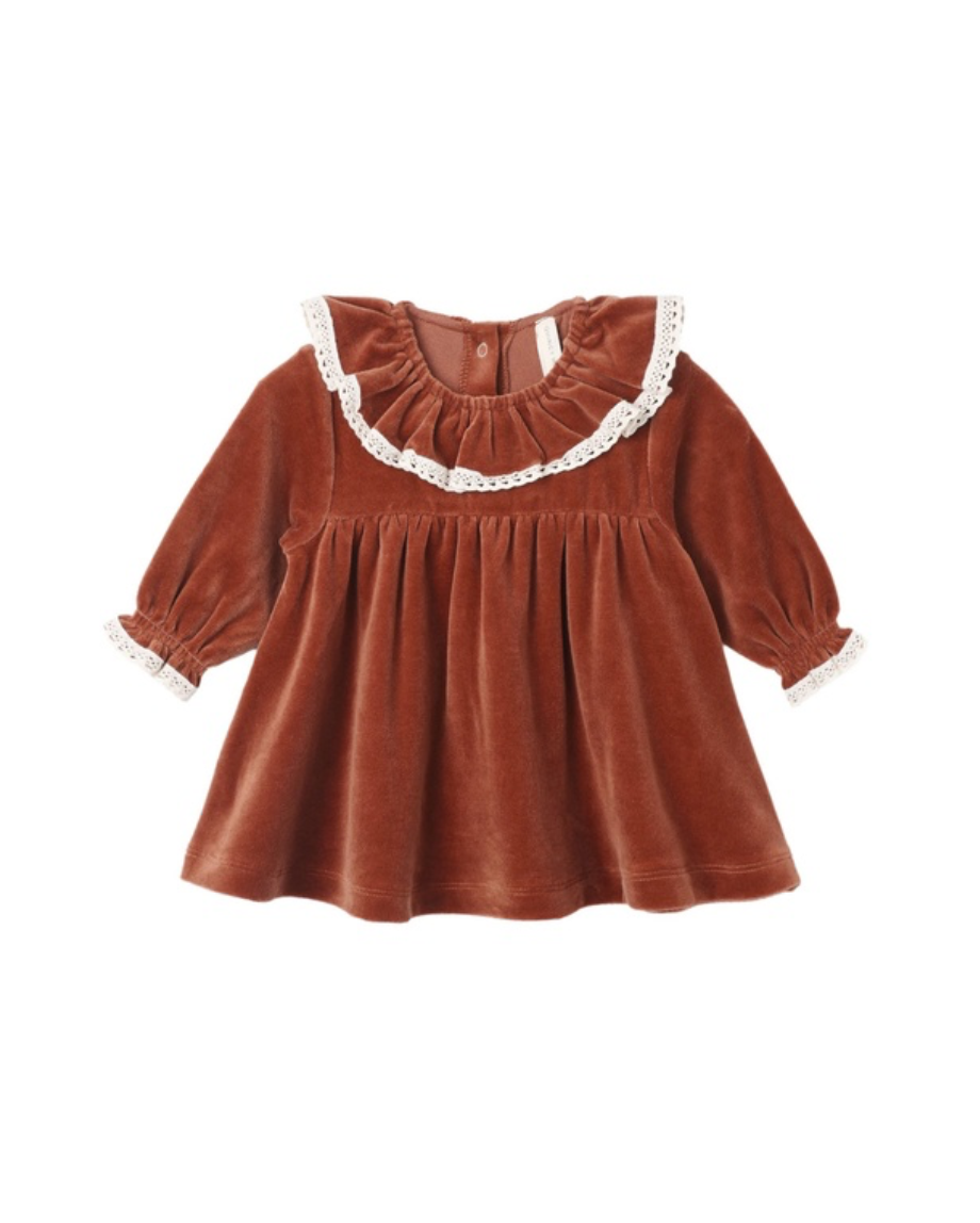 Quincy Mae Velour Baby Dress | Redwood