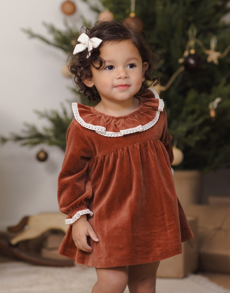 Quincy Mae Velour Baby Dress | Redwood