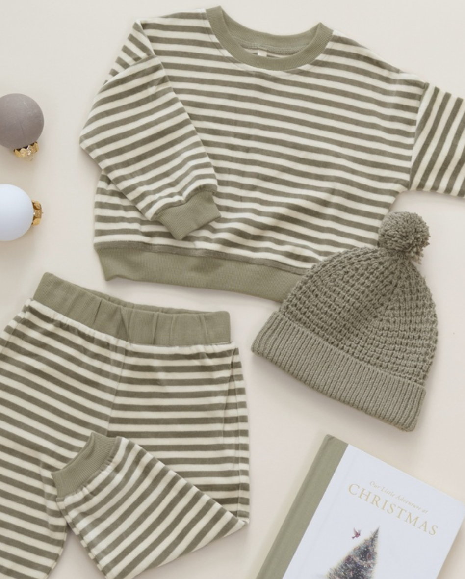 Quincy Mae Velour Relaxed Sweatshirt | Spruce Stripe