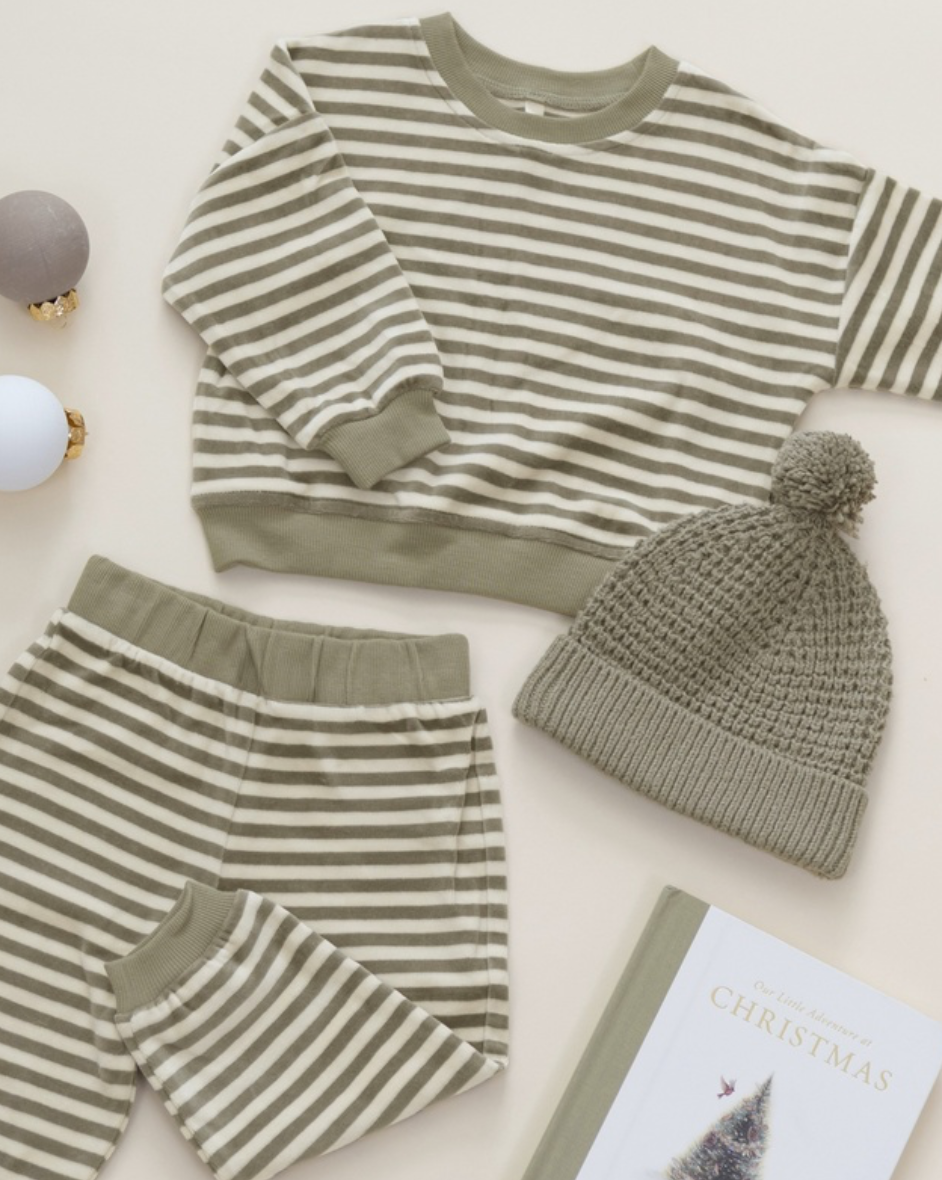 Quincy Mae Velour Relaxed Sweatpants | Spruce Stripe