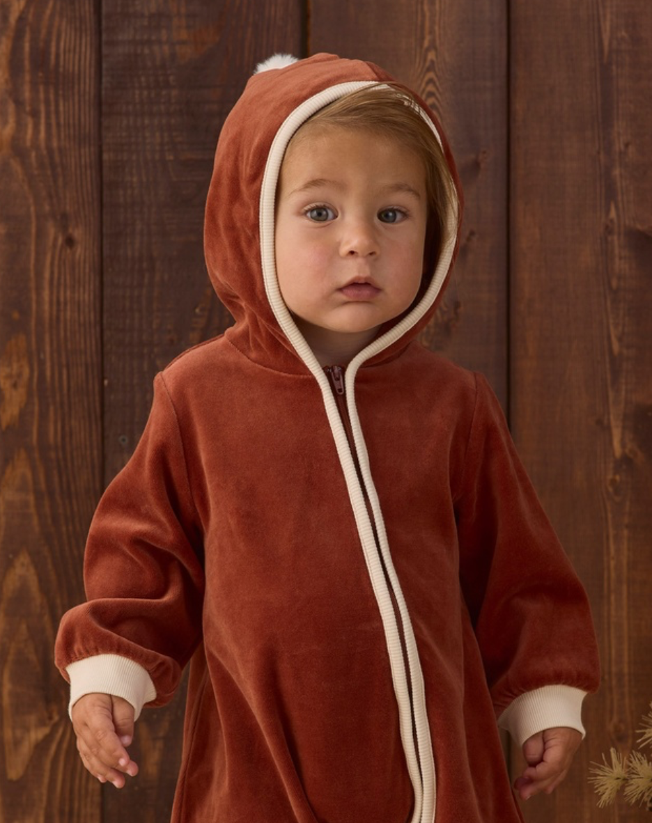 Quincy Mae Velour Zip Jumpsuit | Redwood