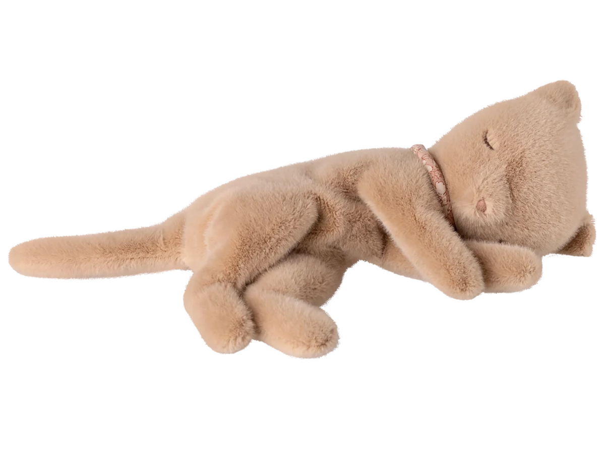 Maileg Medium Sleeping Kitten Plush | Cream Peach
