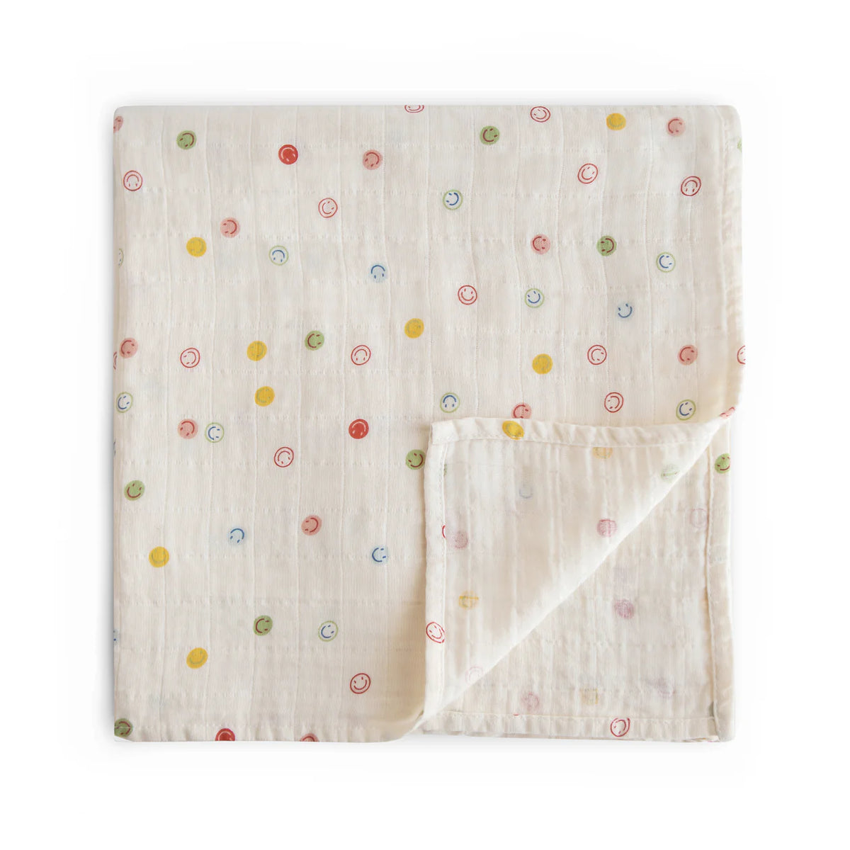Mushie Organic Swaddle Blanket | Smiley Faces