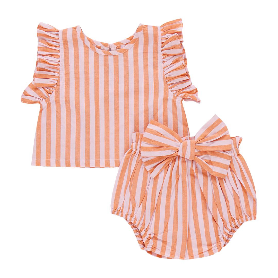 Pink Chicken Baby Girls Abigail 2 Piece Set | Orange Pink Stripe