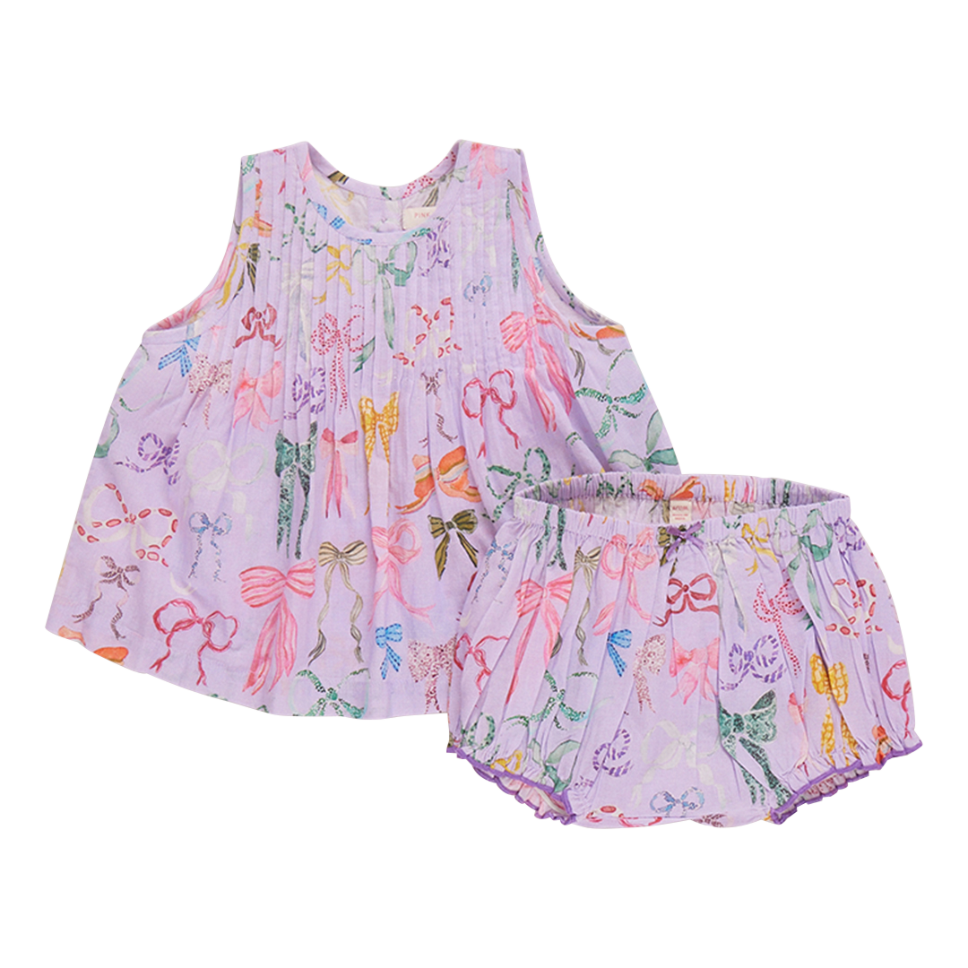 Pink Chicken Baby Girls Jaipur 2 Piece Set | Lavender Watercolor Bows