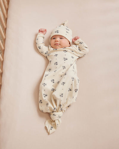 Quincy Mae Knotted Baby Gown | Navy Ditsy