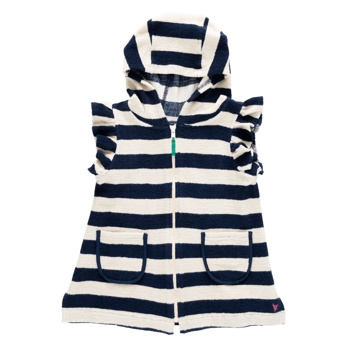 Pink Chicken Girls Terry Coverup | Wide Blue Stripe