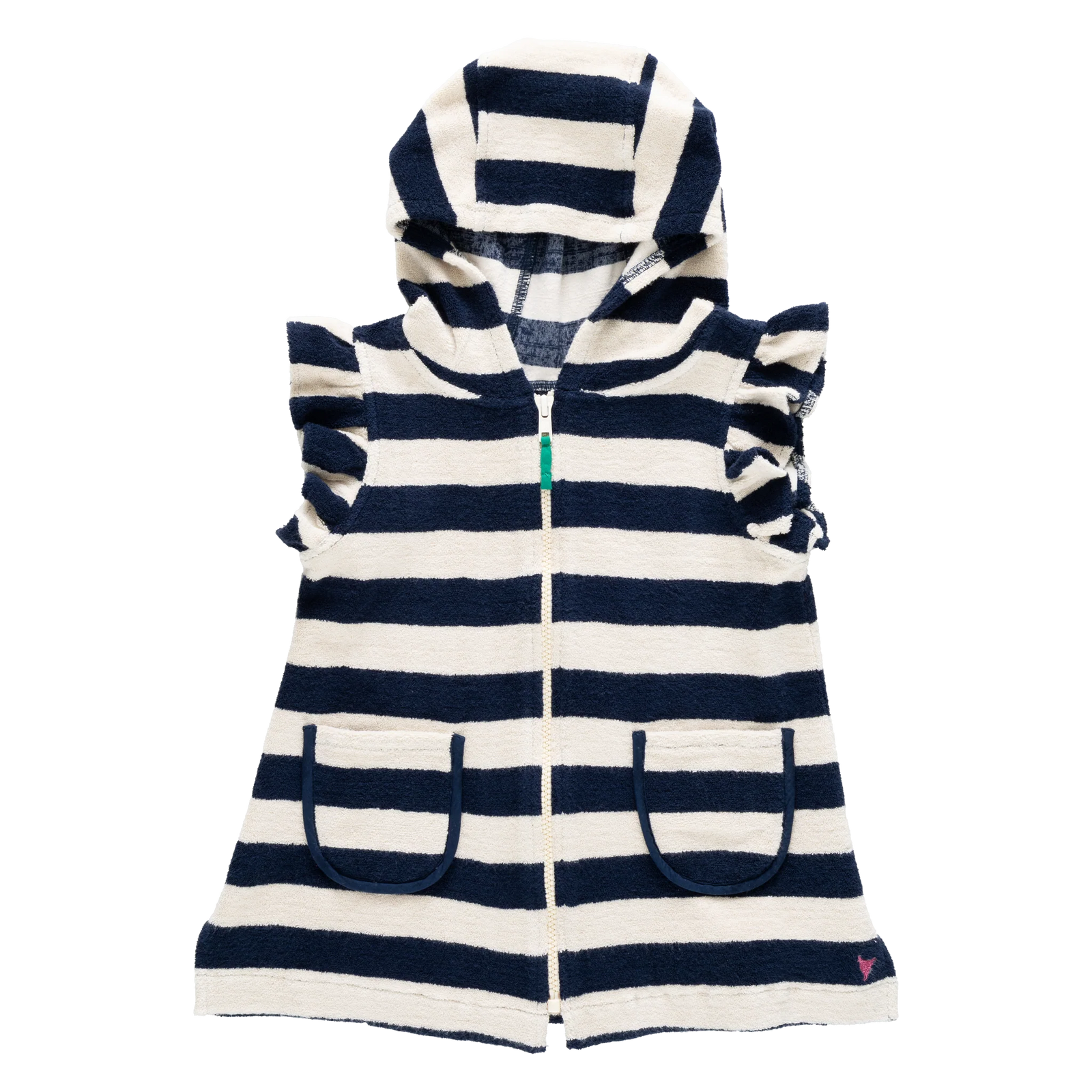 Pink Chicken Girls Terry Coverup | Wide Blue Stripe