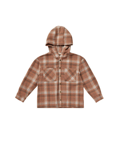 Rylee + Cru Hooded Overshirt | Brown Plaid
