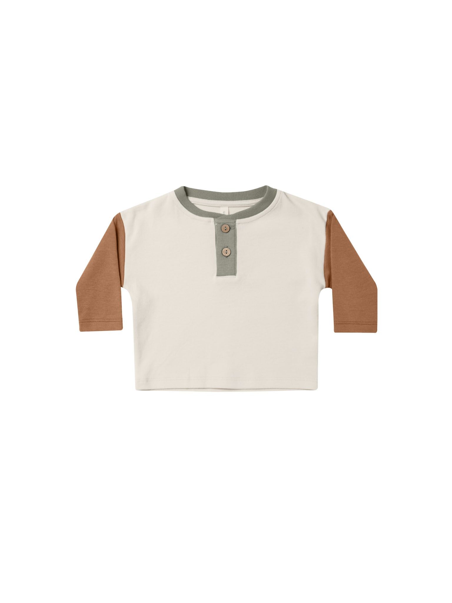Quincy Mae Long Sleeve Henley Tee | Colorblock