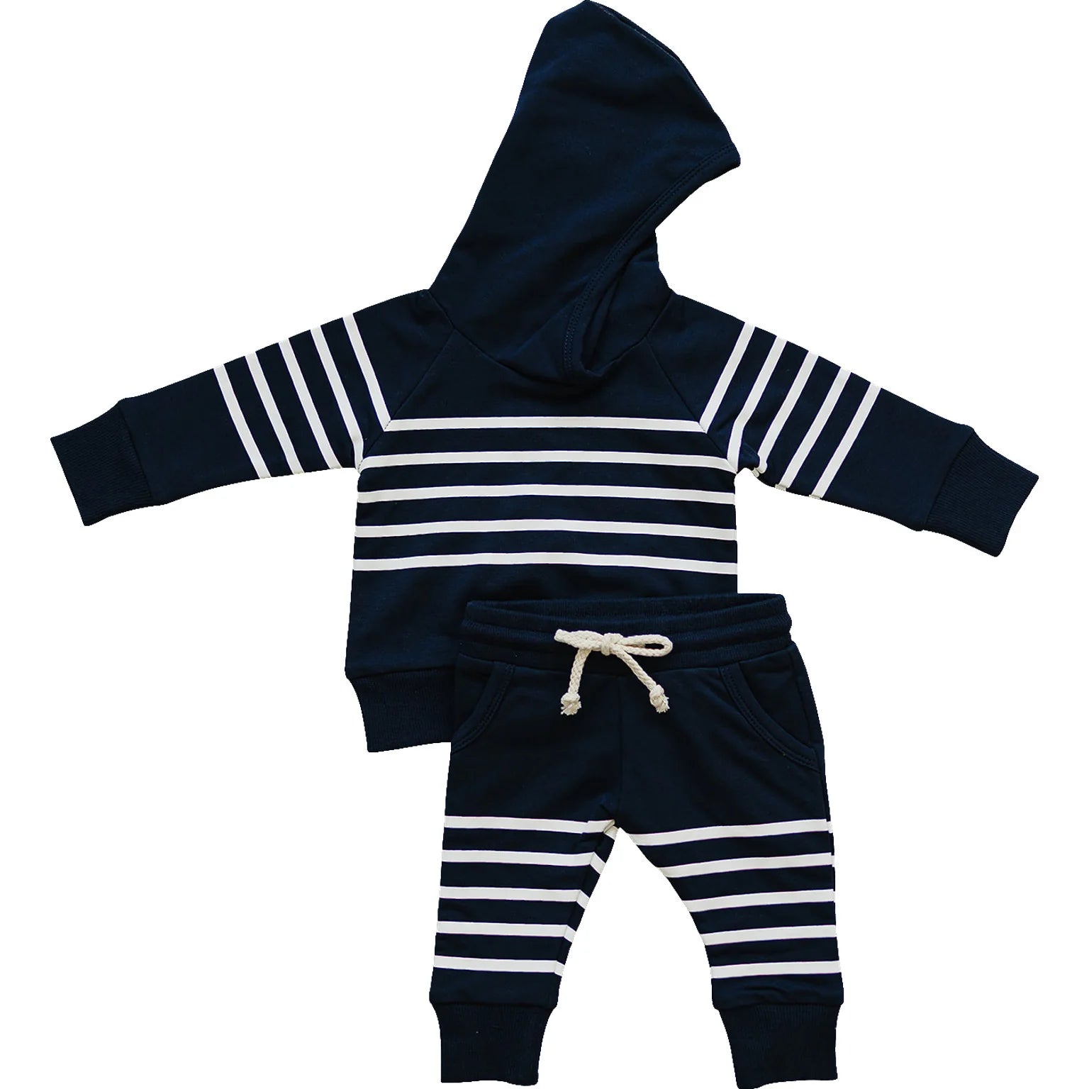 Mebie Baby Hooded French Terry Set | Navy Stripes