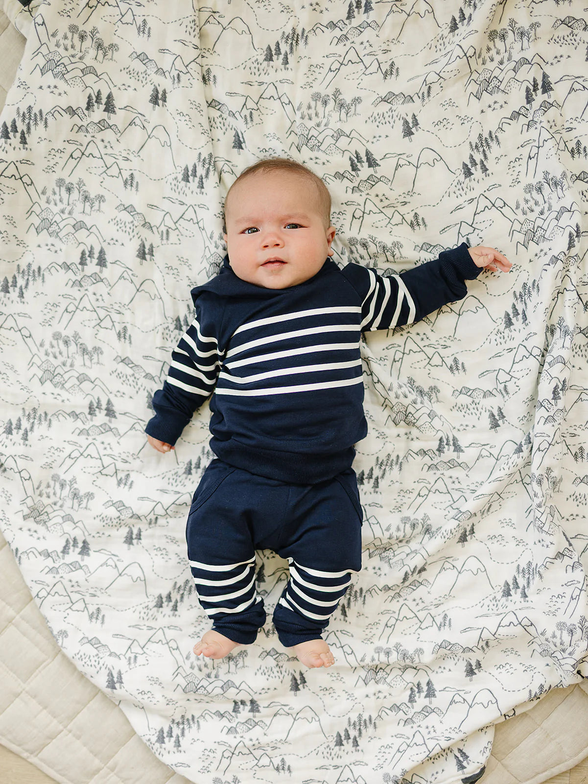 Mebie Baby Hooded French Terry Set | Navy Stripes