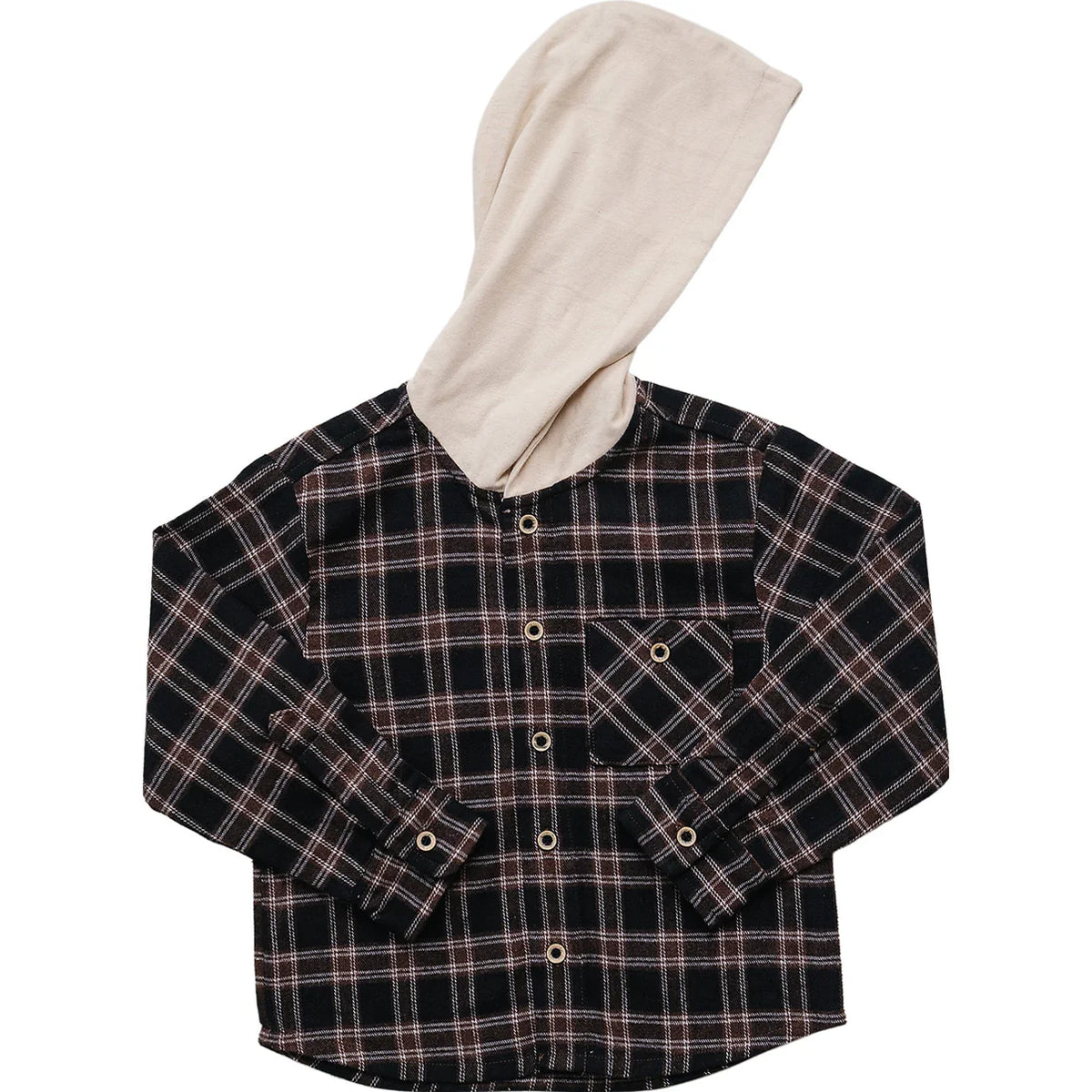 Mebie Baby | Dark Plaid Hooded Button Up Shirt
