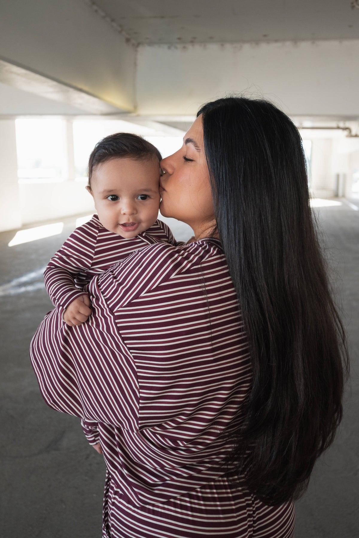 Forever French Baby  Bamboo Zip Pajamas | Maroon Stripe