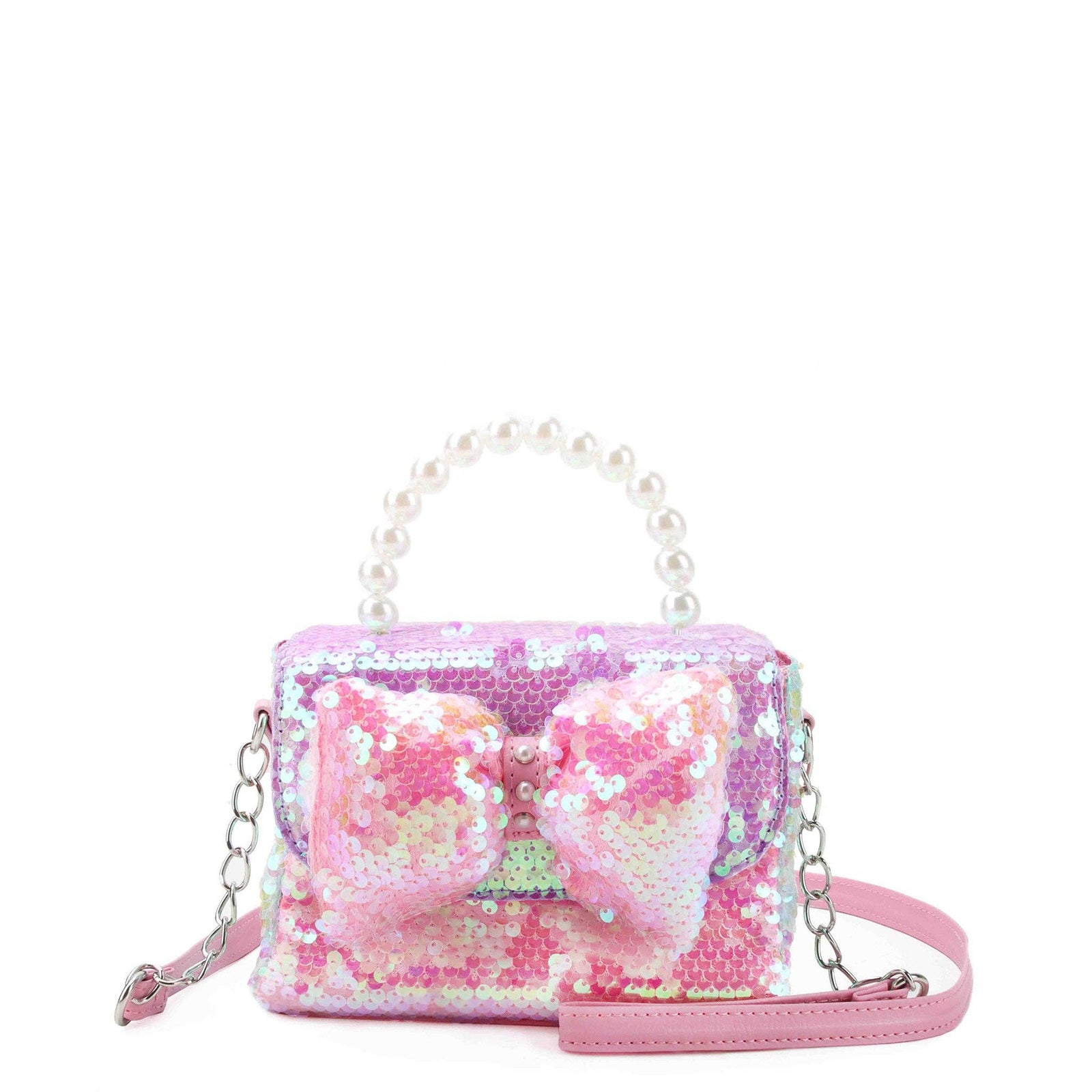 OMG Accessories - Sequin Bow Front Flap Top Handle Mini Bag