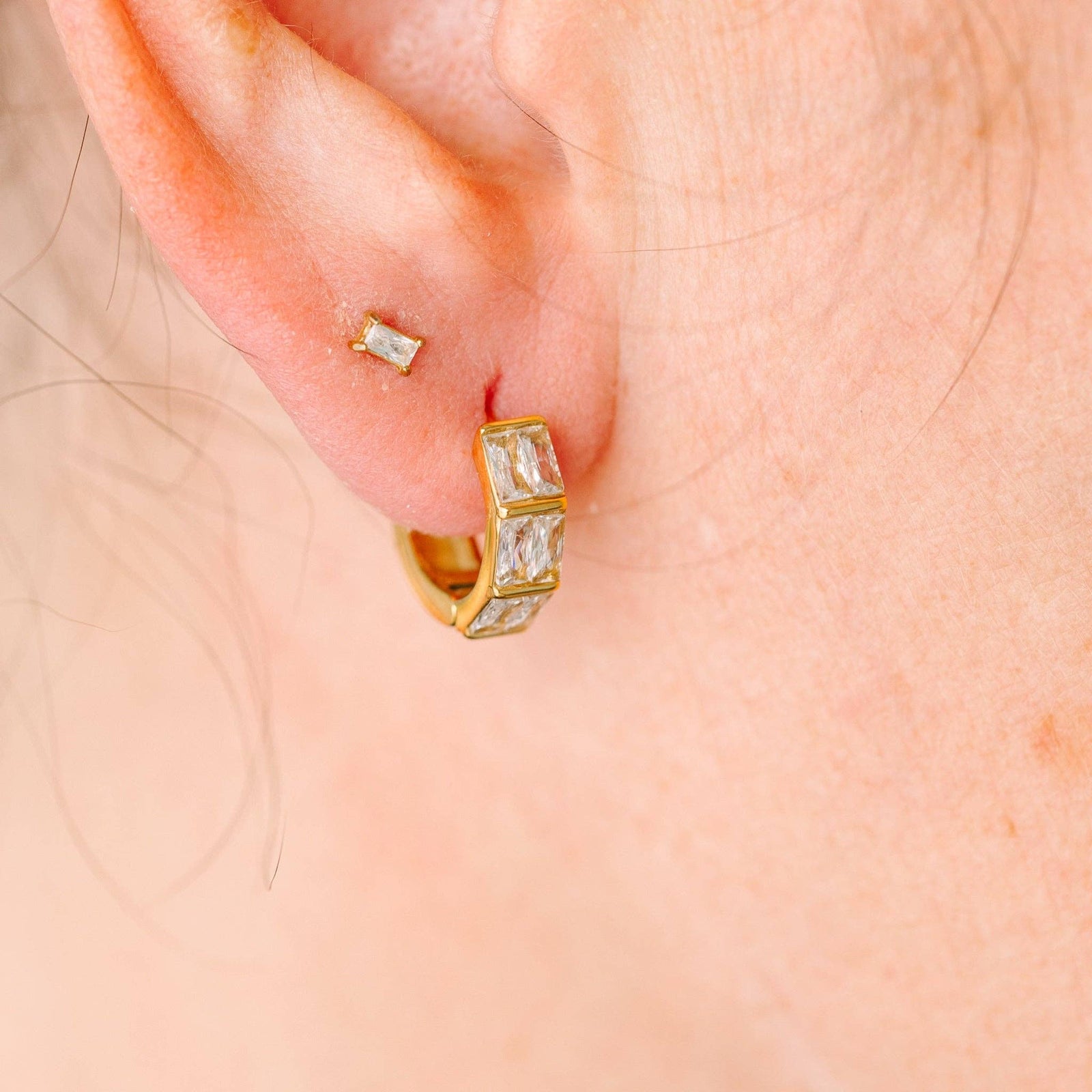 Pierced Co Triple Baguette Huggies