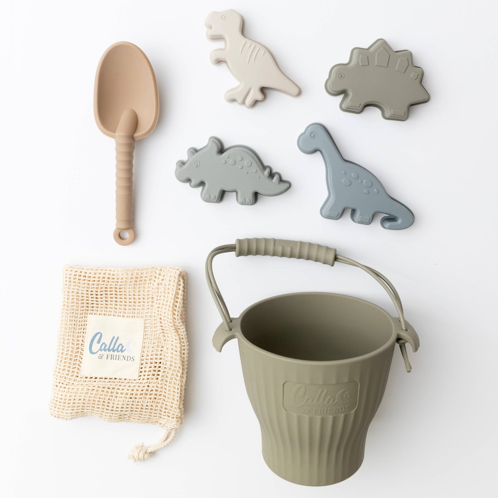 Dinosaur Silicone Beach Toy Set | Green Bucket