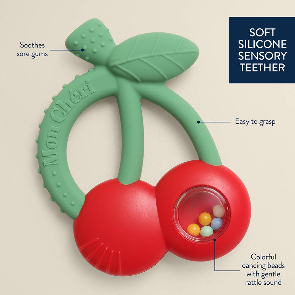 Itzy Ritzy  Bitzy Shake Silicone Teether with Rattle | Cherry