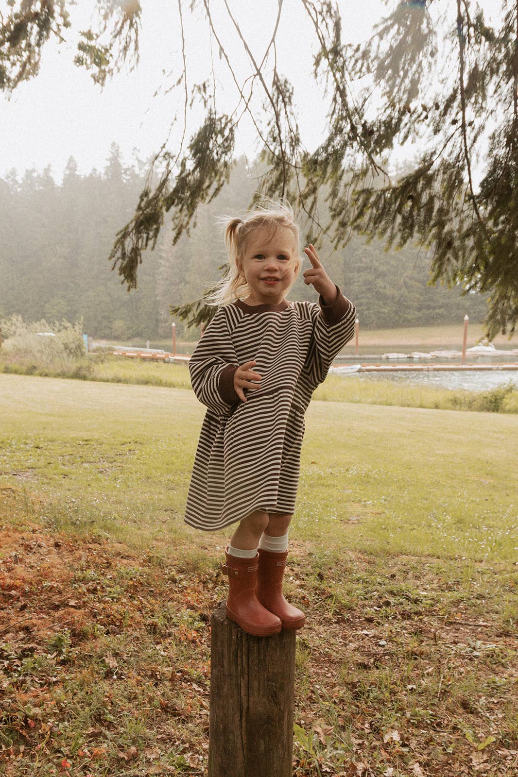Winnie + Crew Kelsey Dress | Turtledove Chocolate Stripe