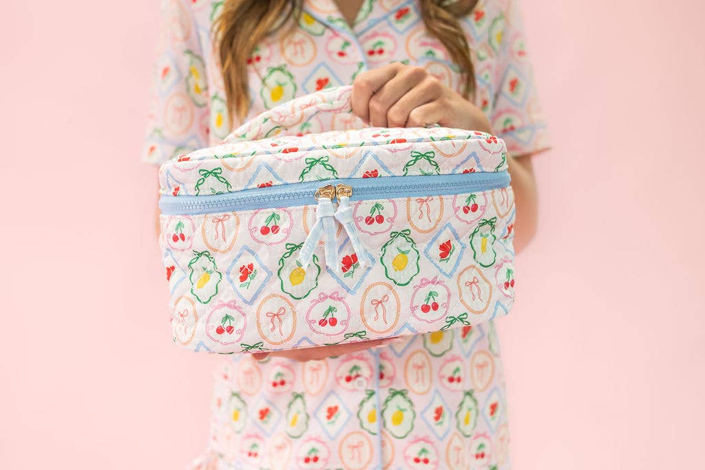 Rock Paper Scissors - Quilted Cosmetic Bag with Top Handle - Fruit Cocktail