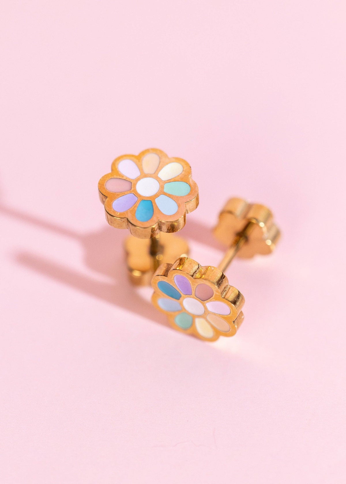 Pierced Co Rainbow Daisy Screwback Earrings