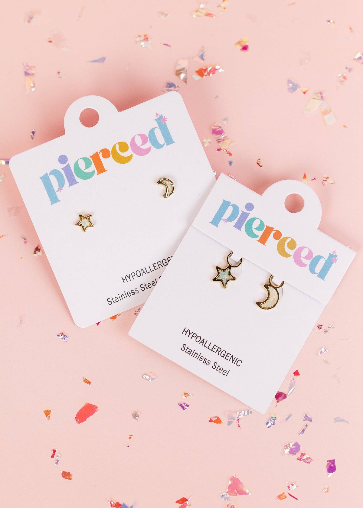 Pierced Co Moon/Star Opal Screwback Earrings